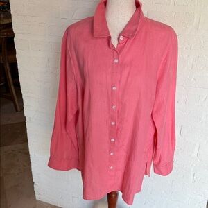 Women's Pink Linen Button-Up Shirt